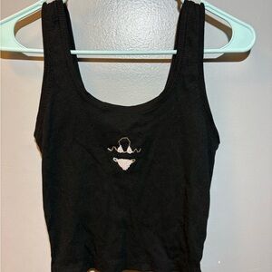 Black Tank Top with Hand Embroidered Design